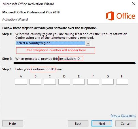 activate office by phone id